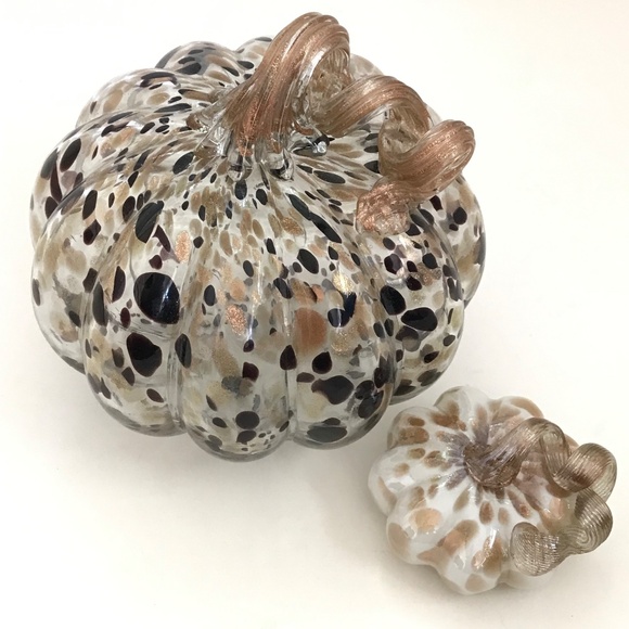 Glass Pumpkins Metallic Bronzy Gold Curly Stem Centerpiece Fall Thanksgiving - Picture 14 of 14